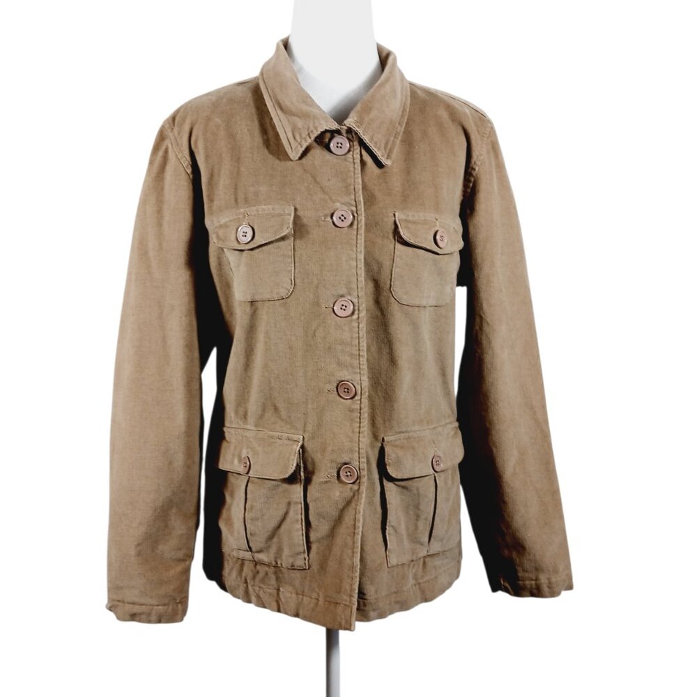 Denim & Co. Women's Utility Jacket, Tan Corduroy, Size Large, Safari Barn Chore - Picture 4 of 15